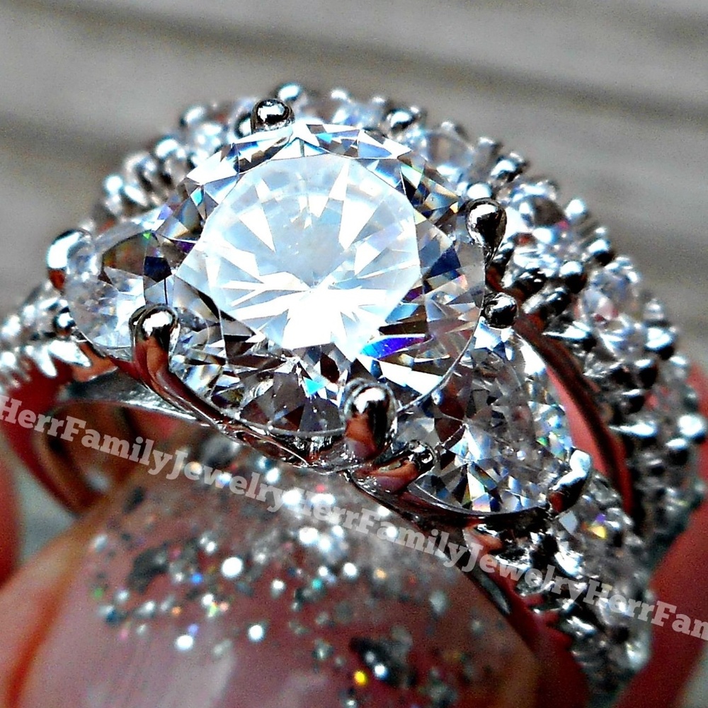 Sterling Silver Lab Diamond Engagement Ring Set